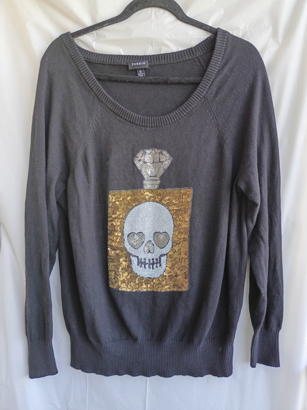 Torrid Sequin Skull Perfume Bottle Black Knit Sweater - Size 0 (L / 12)